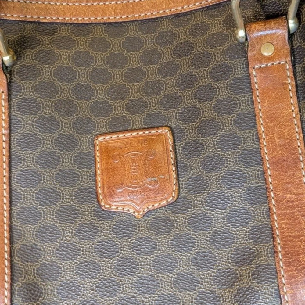 Celine Macadam Boston Bag Vintage Brown Small 2-Handle Classic Monogram Handbag - Picture 4 of 5